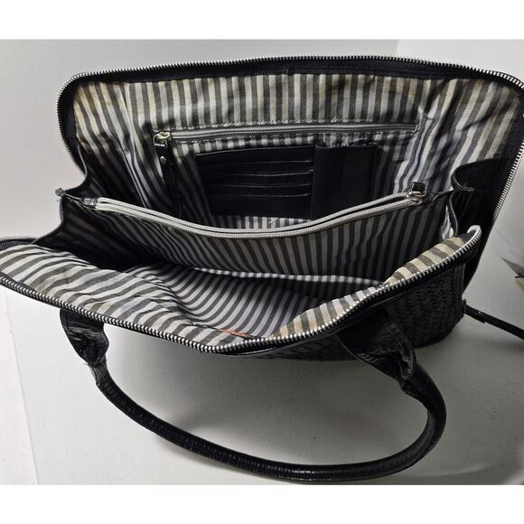 Latico Black Leather Business Tote Briefcase Laptop Case Organizer Woven Pocket - Picture 12 of 16